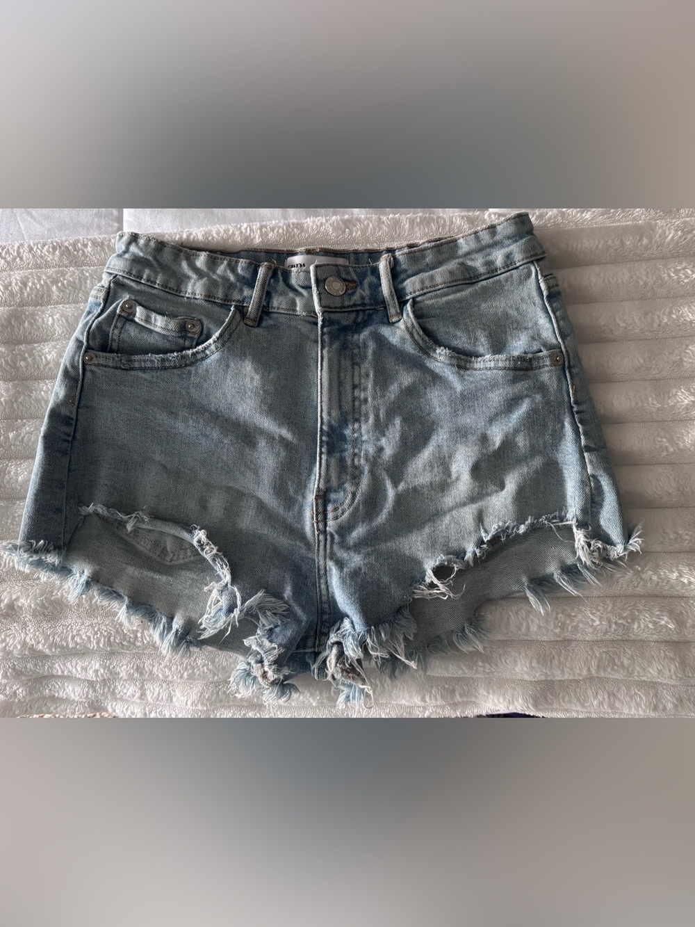 Zara Light Blue Distressed Denim Shorts